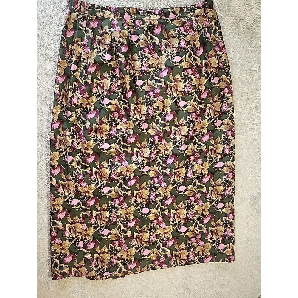 Argenti Skirt  Womens Silk Pencil  Size 12 Cottage Core Midi 90s Vtg